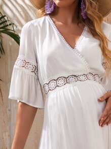 SHEIN Vestido De Maternidad Con Borde De Volantes Y Con Inserciones De Encaje - Blanco - Ver 4
