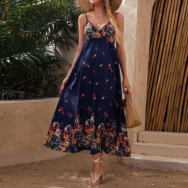 

Maternity Floral Print Cami Dress, Navy blue