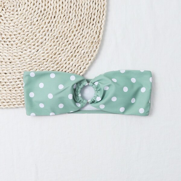 

Polka Dot Ring Linked Bandeau Bikini Top, Mint green