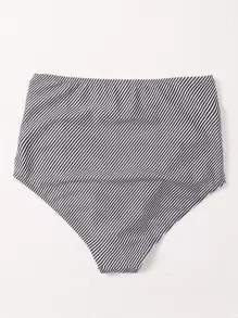 SHEIN Swim Summer Beach Striped Ruched Bikini Panty - Black and White - View 2