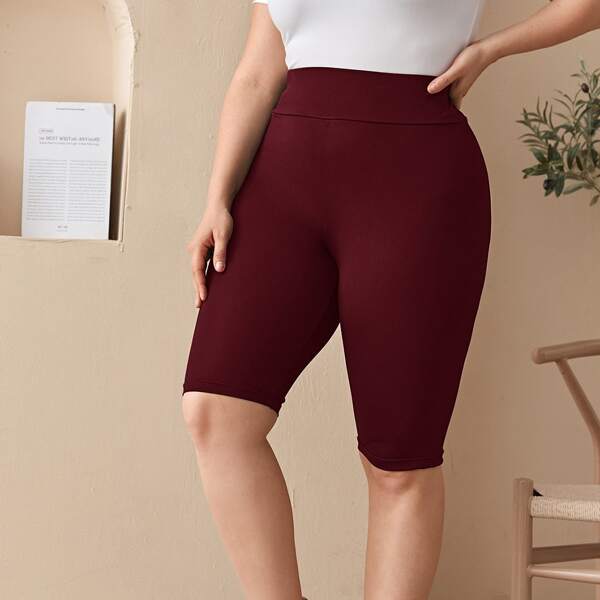 

Plus Wide Waistband Biker Shorts, Burgundy