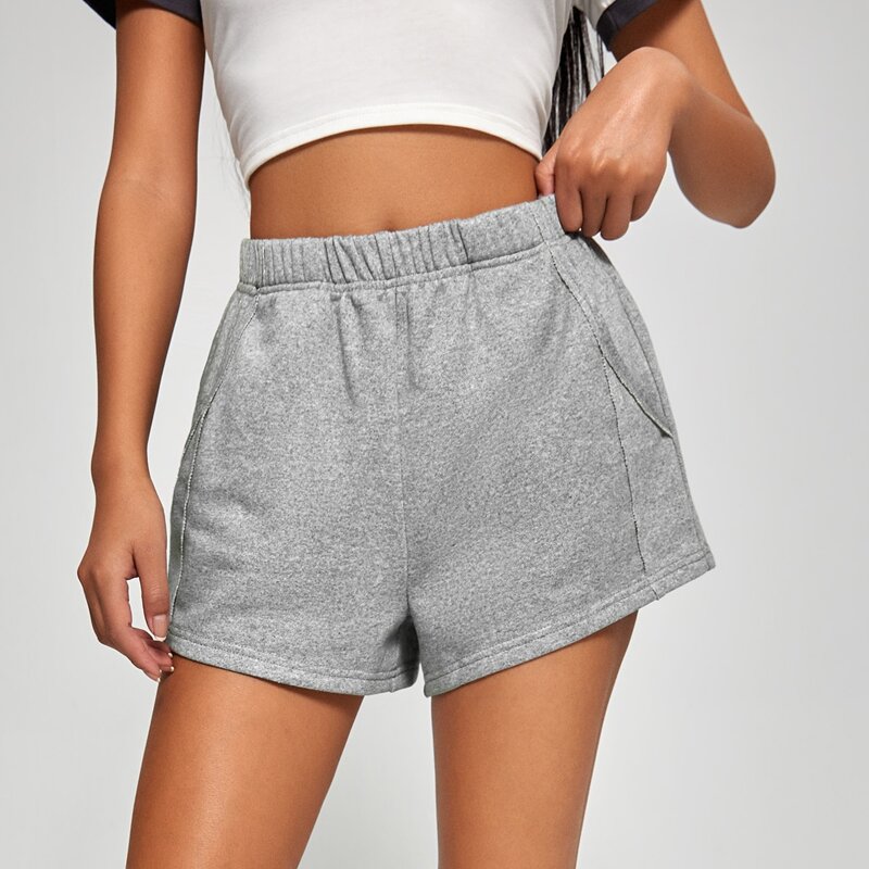 

Solid Elastic Waist Track Shorts, Grey