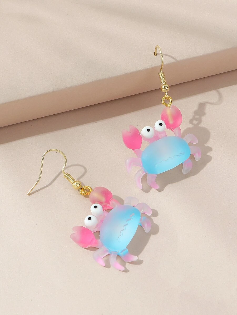 1 Đôi Hoạt Hình Cô Gái Dễ Thương Nhiều Màu Sắc Nhựa Cua Bông Tai & Ốc Động Vật Tòn Ten Bông Tai Dành Cho Nữ - Nhiều màu - Xem 1