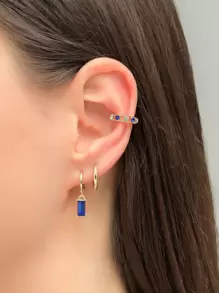 3pcs Rhinestone Decor Earring - Blue - View 1