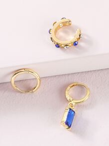 3pcs Rhinestone Decor Earring - Blue - View 2