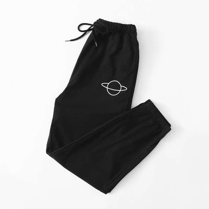 

Planet Print Drawstring Sweatpants, Black