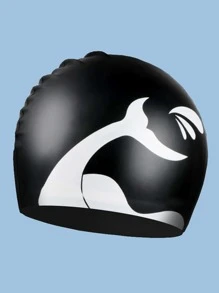 SHENYU Gorro De Natación De Silicona Con Estampado De Cola De Tiburon - Negro - Ver 2