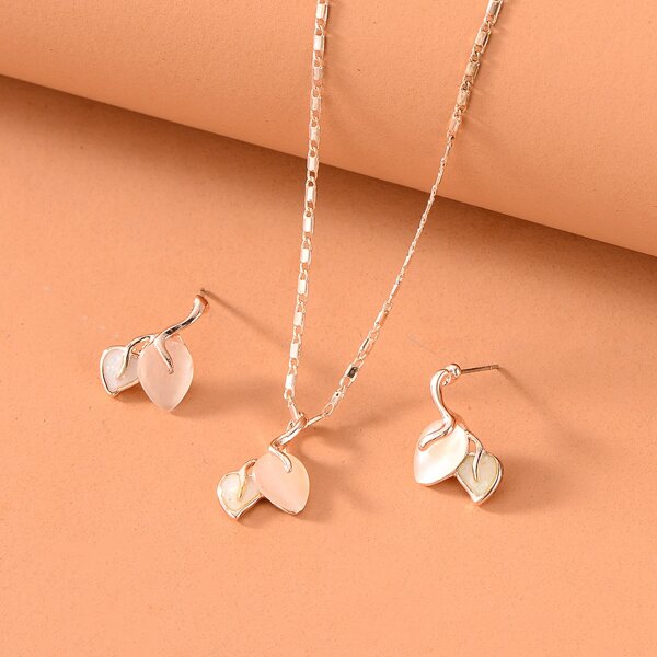 

Opal Charm Necklace & 1pair Earrings, Rose gold