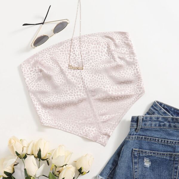 

Satin Tie Back Crop Bandana Tube Top, Baby pink