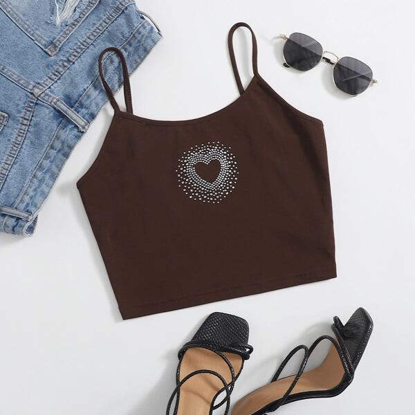 

Rhinestone Detail Cami Top, Chocolate brown