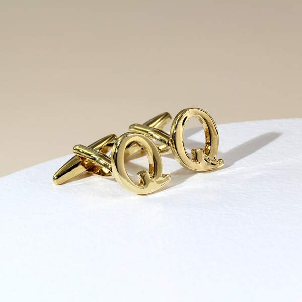 

1pair Men Letter Design Cufflinks, Gold