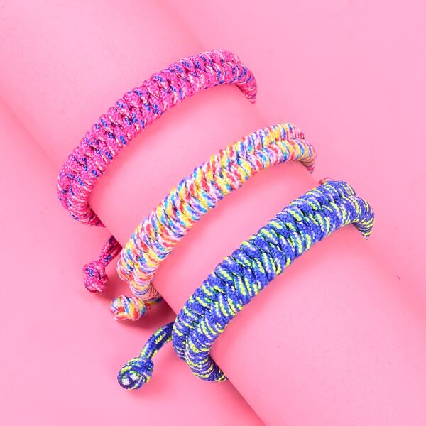 

3pcs Girls Braided Bracelet, Multicolor