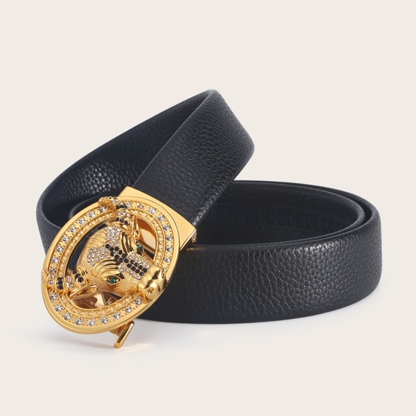 

Men Rhinestone Animal Head Decor Buckle Belt, Black