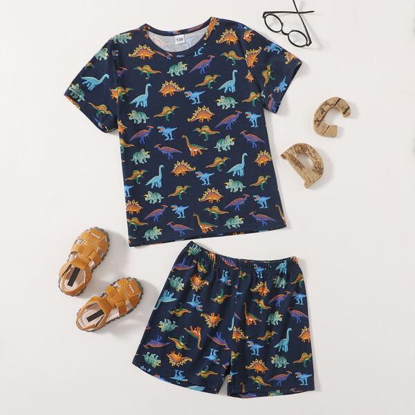 

Boys All Over Dinosaur Print Tee With Shorts, Navy blue