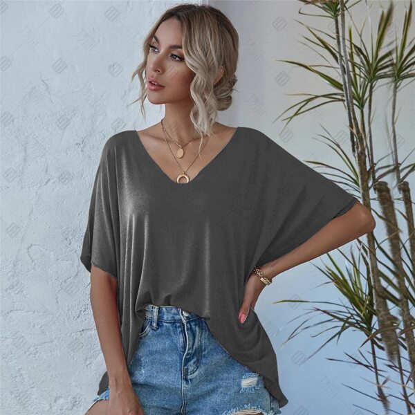 

V-neck Batwing Sleeve Tee, Grey