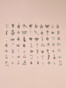 100pcs Heart & Star Design DIY Pendant - Silver - View 1