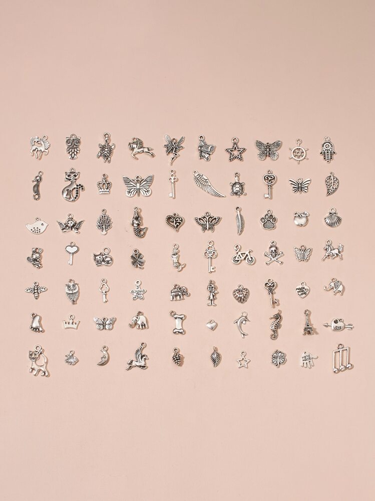 100pcs Heart & Star Design DIY Pendant - Silver - View 1