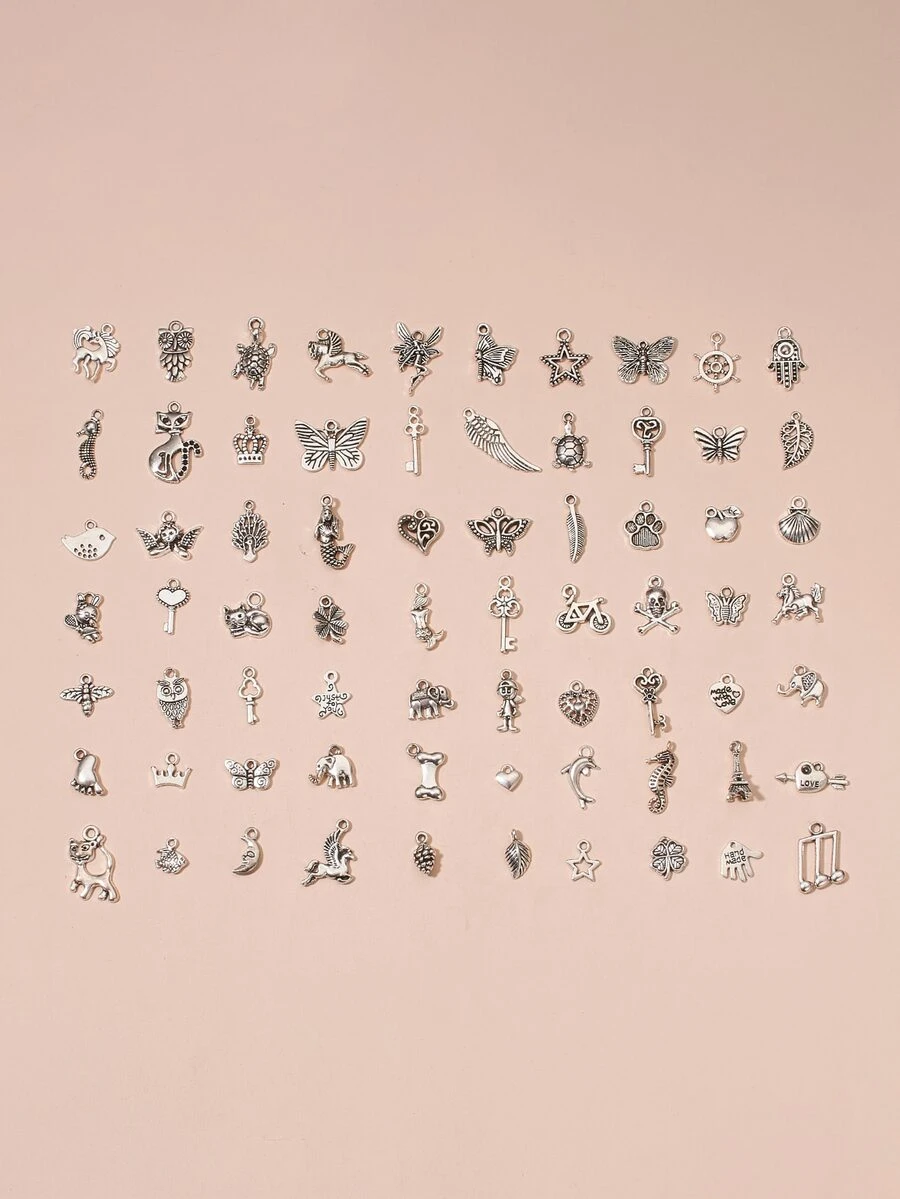 100pcs Heart & Star Design DIY Pendant - Silver - View 1