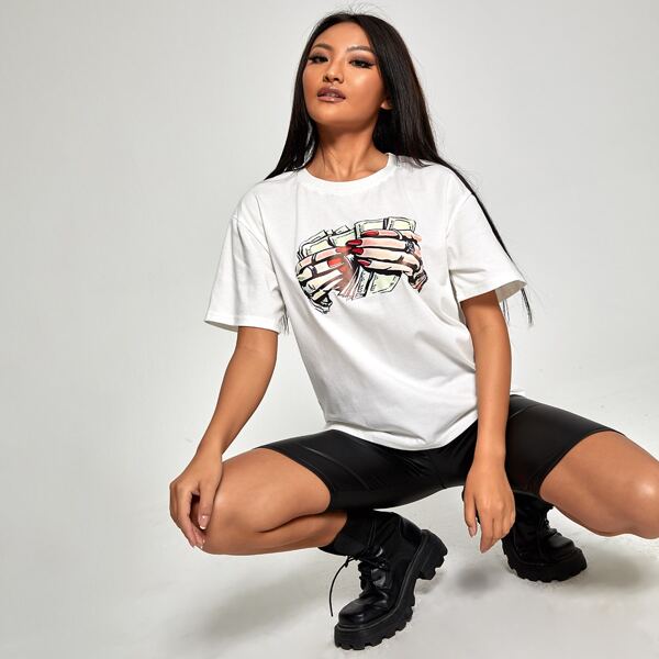 

Hand Graphic Drop Shoulder Tee, White