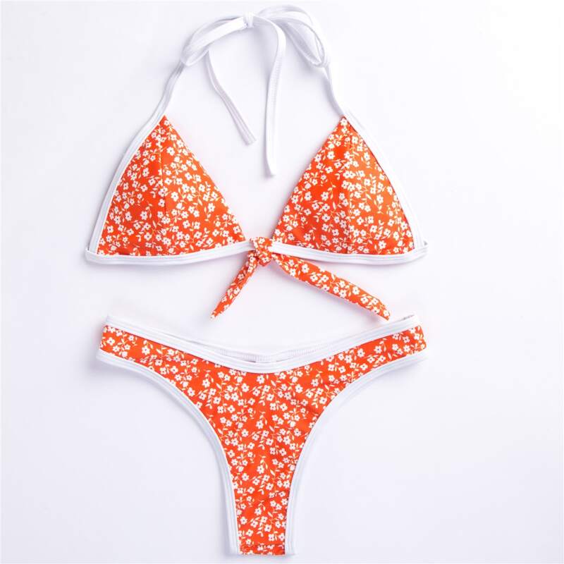 

Ditsy Floral Bikini Swimsuit, Coral orange
