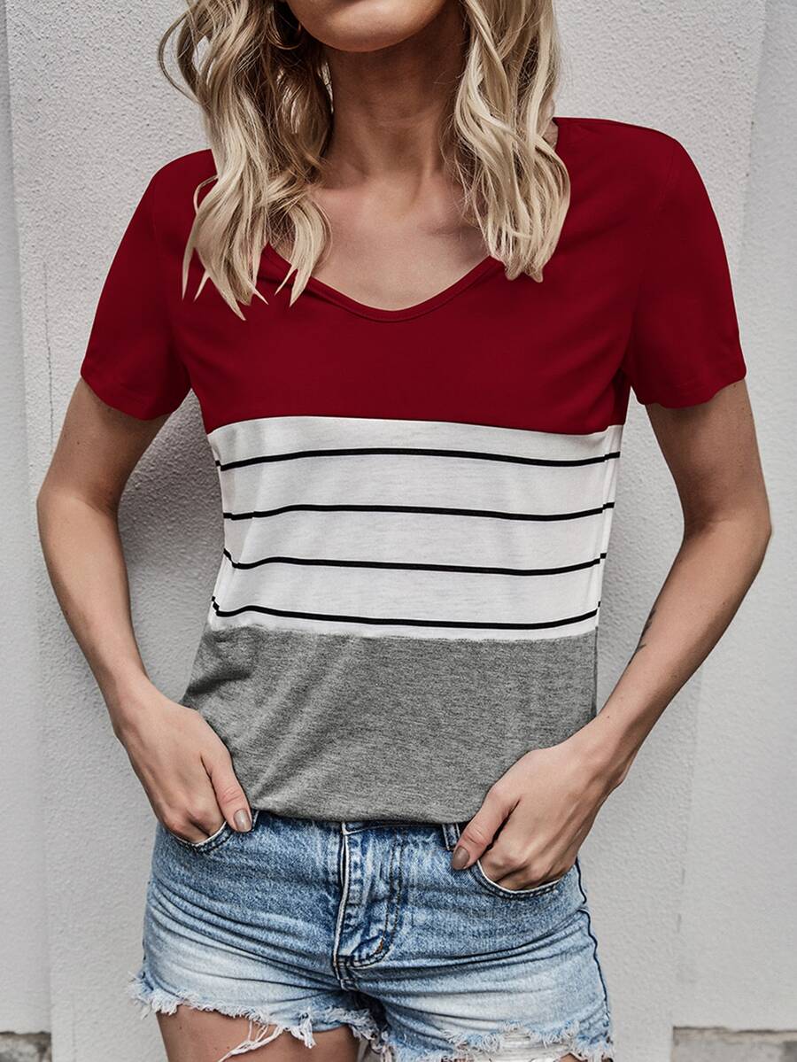 Striped And Color Block Tee - Multicolor - View 1