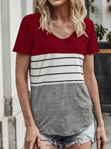 Striped And Color Block Tee - Multicolor - View 4