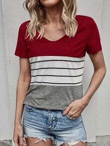 Striped And Color Block Tee - Multicolor - View 5