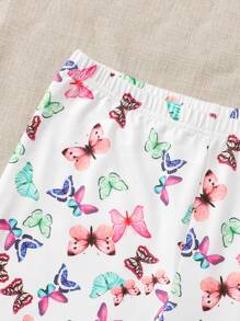 SHEIN 蝴蝶圖案吊帶短版上衣和短褲套裝 - 彩色 - 查看 3