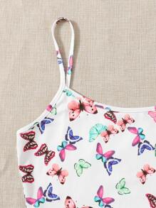 SHEIN 蝴蝶圖案吊帶短版上衣和短褲套裝 - 彩色 - 查看 5