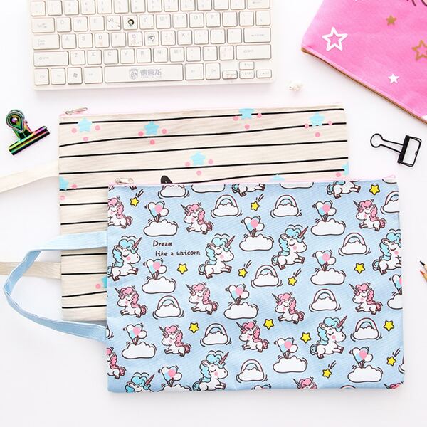 

1pc Cartoon Unicorn Print Random File Bag, Multicolor