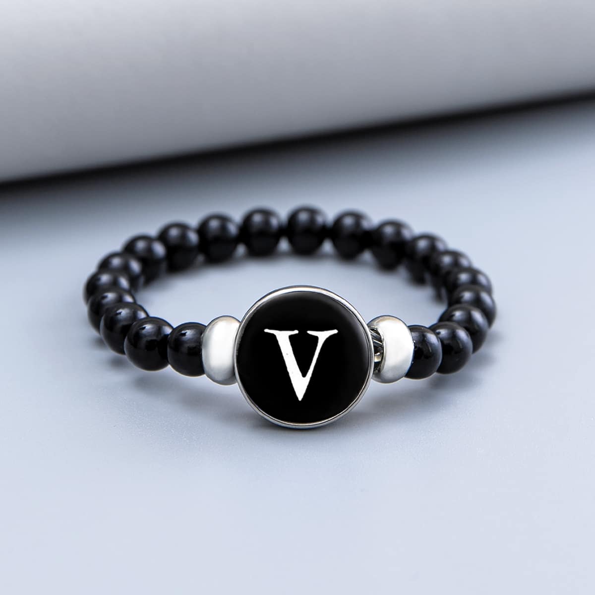 

Guys Letter Decor Beaded Bracelet, Black