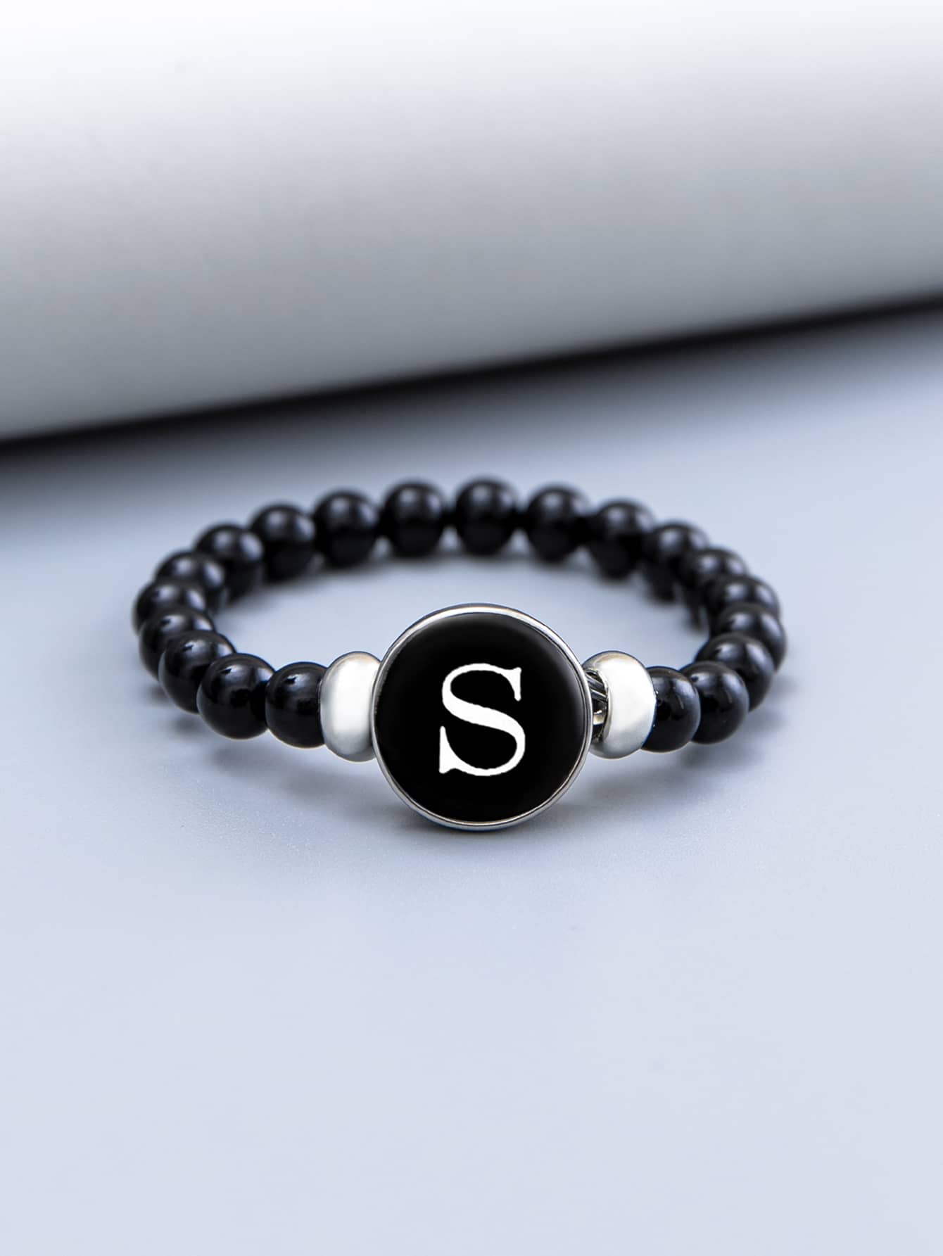 Fashionable and Popular Men Letter Decor Beaded Bracelet for Jewelry Gift and for a Stylish Look - Black - View 1