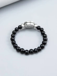 Fashionable and Popular Men Letter Decor Beaded Bracelet for Jewelry Gift and for a Stylish Look - Black - View 2