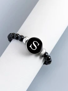 Fashionable and Popular Men Letter Decor Beaded Bracelet for Jewelry Gift and for a Stylish Look - Black - View 3