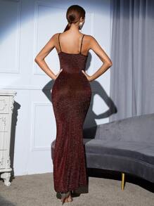 Vestido de tirantes brillante de sirena - Granate - Ver 2