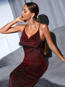 Vestido de tirantes brillante de sirena - Granate - Ver 3