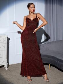 Vestido de tirantes brillante de sirena - Granate - Ver 6