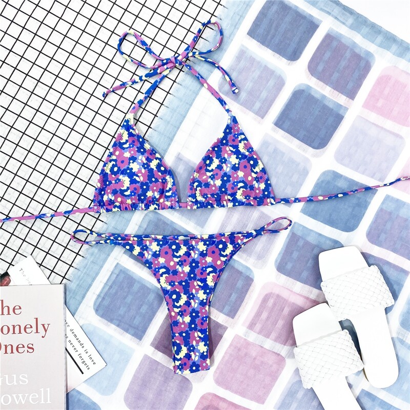 

Ditsy Floral Micro Triangle Thong Bikini Swimsuit, Multicolor