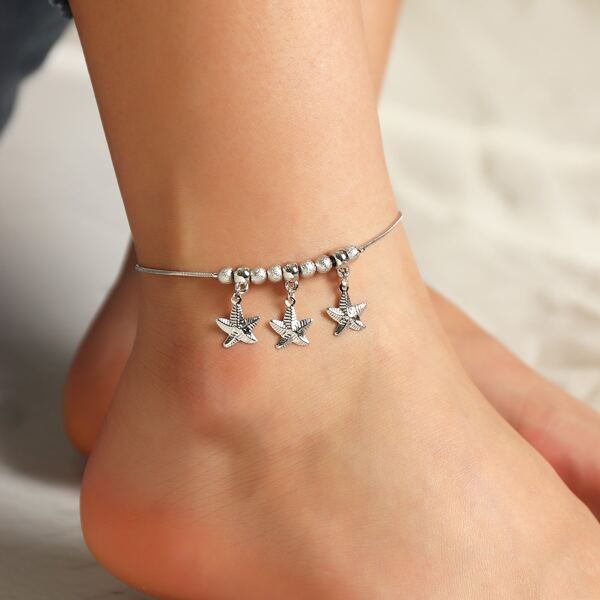 

Starfish Charm Anklet, Silver