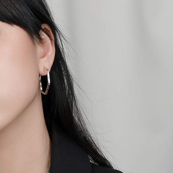 

Geo Hoop Earrings, Silver