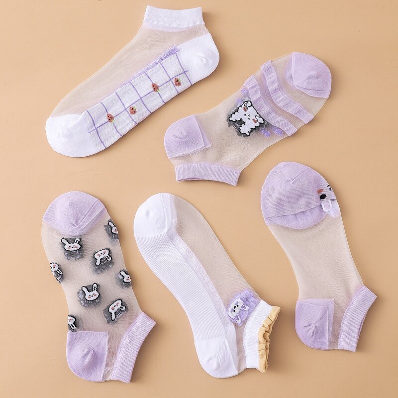 

5pairs Cartoon Rabbit Ankle Socks, Purple