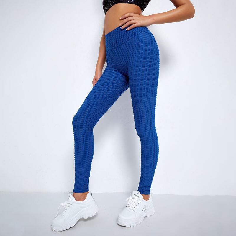 

High Waist Solid Sports Leggings, Royal blue