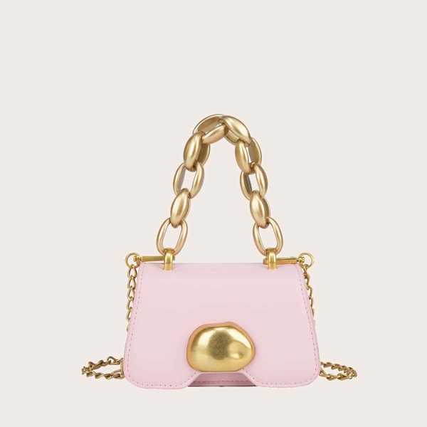 

Girls Minimalist Chain Flap Satchel Bag, Pink