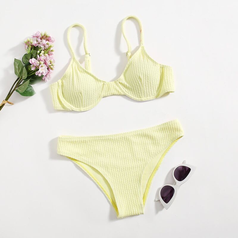 

Simple Solid Bikini Swimsuit, Yellow