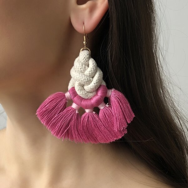 

Tassel Charm Drop Earrings, Hot pink