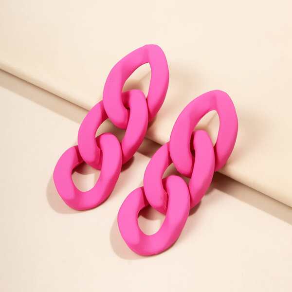 

Chain Design Drop Earrings, Hot pink