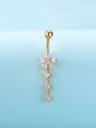 Copper Cubic Zirconia Flower Decor Belly Ring For Women And Men, Punk Piercing, A Fashionable Body Jewelry Gift For Any Occasion Valentines,Mom,Mother,Mother's Day,Gift