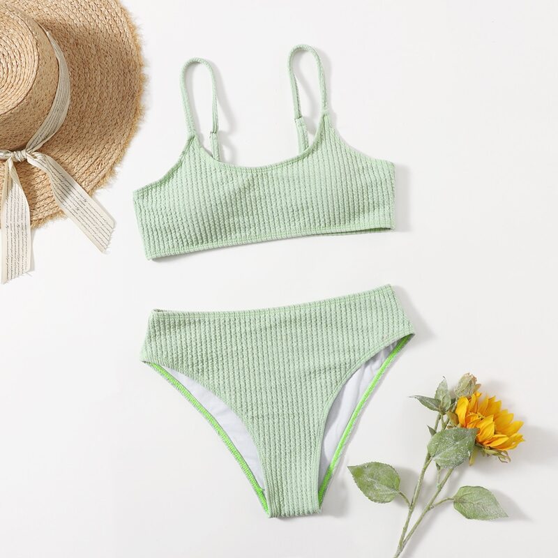 

Simple Solid Bikini Swimsuit, Green