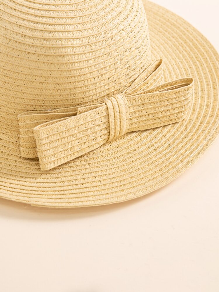 Toddler Girls Bow Decor Straw Hat - Beige - View 4