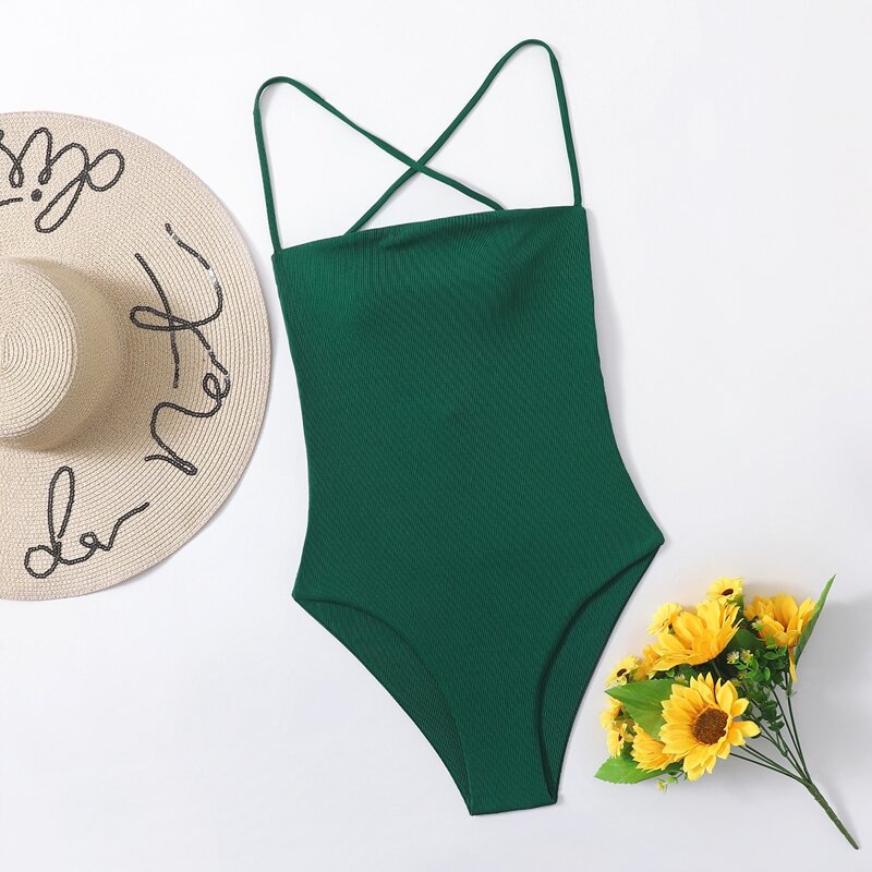 

Solid One Piece Swimsuit, Green